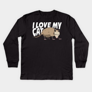 I Love My Cat Opossum Animal Lover Gift Kids Long Sleeve T-Shirt